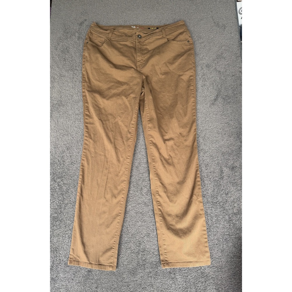 Style & Co Slim Leg Brown Denim Pants Size 16W Stretch Cotton Blend